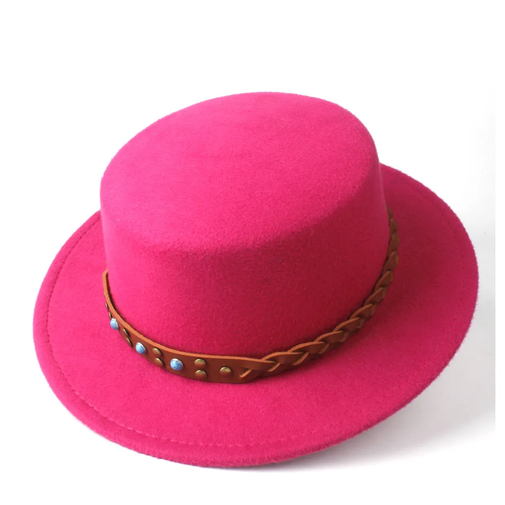 Rose Red Новая модная Шляпа Fedora на плоской подошве для джентльменов, вечерние шляпы для леди, шляпа-баттер, повседневный стиль, размер 56-58 см - Цвет: Rose Red