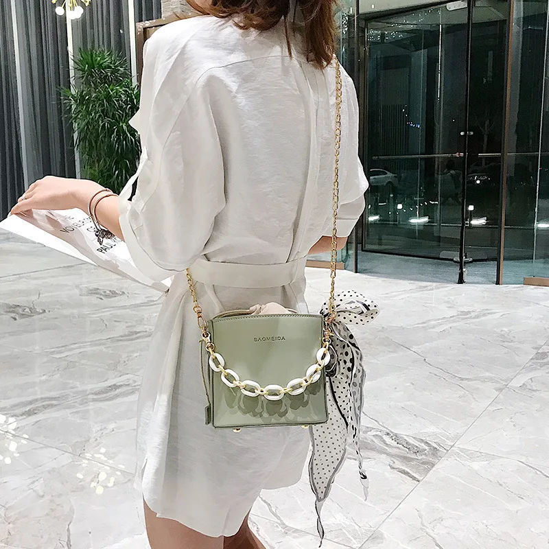 

2019 New candy color bucket bag wave-point silk-towel chain single-shoulder bag