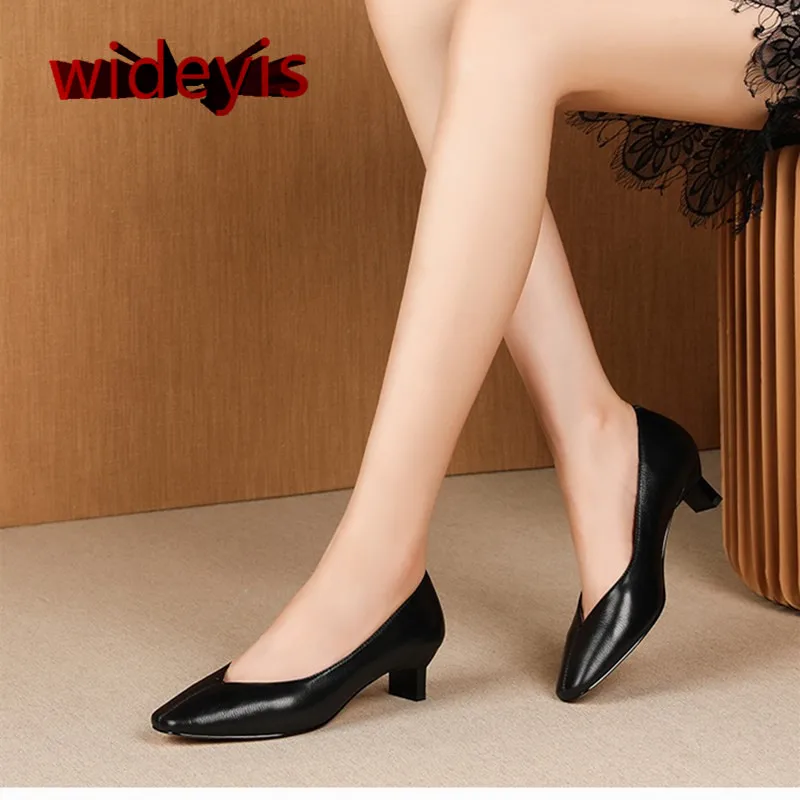 

Women's Genuine Leather high heels Pointed Toe heels Women's Summer Comfortable Breathable Loafers Top Layer Leather Shoes