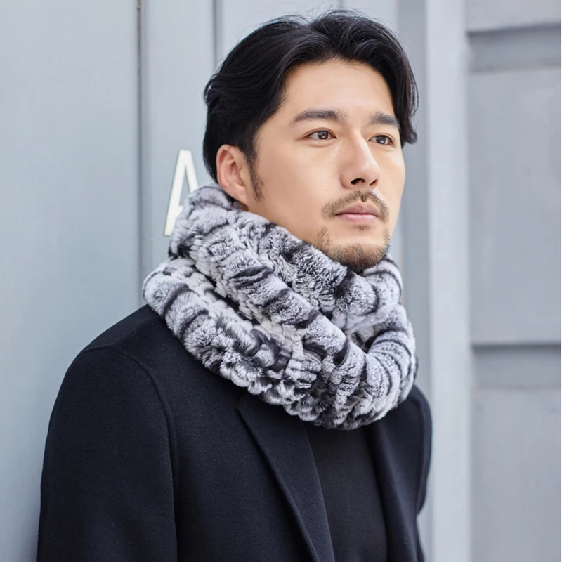 YCFUR, зимний теплый шарф-кольцо для мужчин, толстые пушистые шарфы из натурального меха, мужской супер эластичный теплый шарф-шейный платок для мужчин