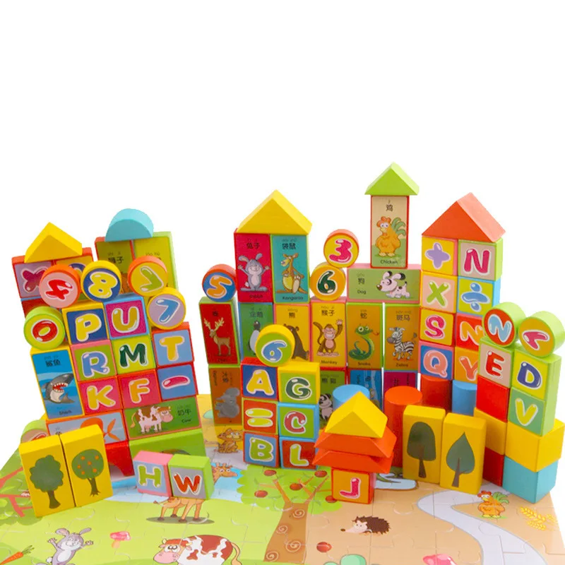 

Young CHILDREN'S 160 Grain Animal GIRL'S with Numbers Building Blocks Boy Fruit Early Education Building Blocks Wooden Building