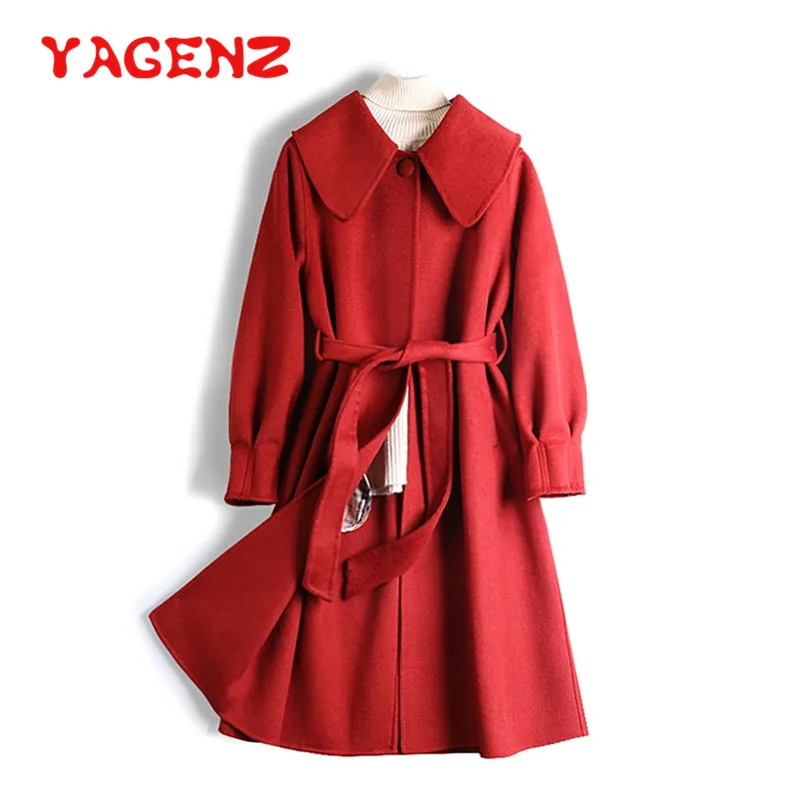 YAGENZ Plus Size Trench Wool Coat Women With belt Long Woolen Cardigan Female Elegant Autumn Casaco Feminino Outerwear 659 | Женская