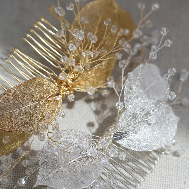 Потрясающее украшение Золотая Серебряная расческа для волос свадебный головной убор свадебное платье аксессуары для волос боковые расчески