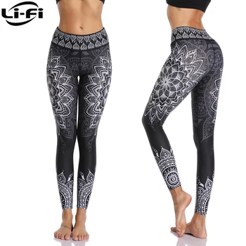 LI-FI High Waist Print Yoga Pants Fitness Yoga Leggings Workout Running Leggings Gym Yoga Pants Elastic Slim Sports Leggings 2
