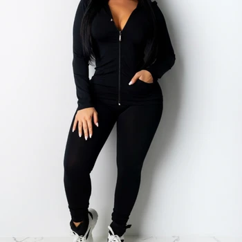 

Women 2 Pieces Tracksuits Zipper Hoodies Sweatshirt Outwear tops+Pants leggings Solid Clothing Casual Fitness Workout Slim set