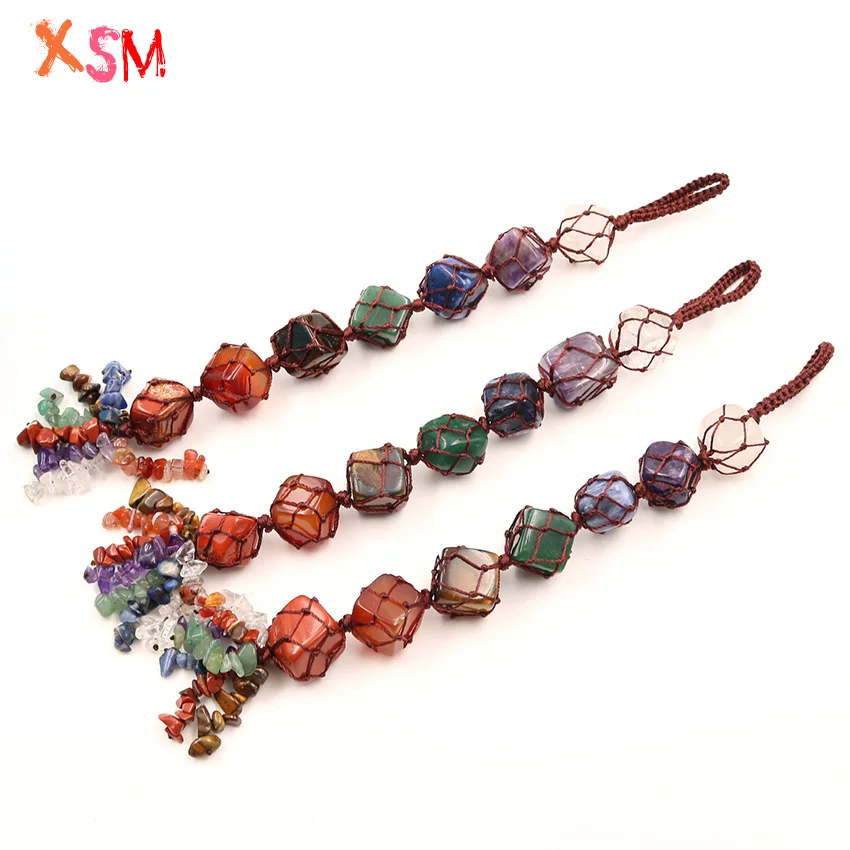 

2019 New Reiki 7 Chakra Natural Irregular Stone Handmade DIY Weave Car Hanging Decoration Tassel Home Wall Window Decor 1pcs