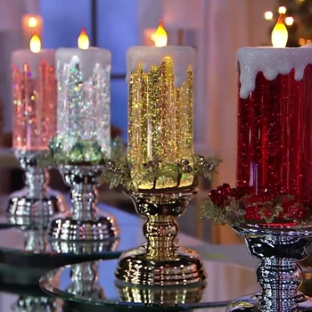 

Rechargeable Colour Electronic LED Waterproof Candle With Glitter Colour Changing LED Water Candle Home Decorations BV789