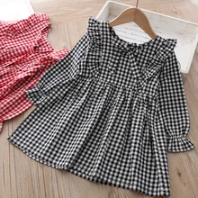 Детское платье в клетку с длинными рукавами; платье для девочек; весна г