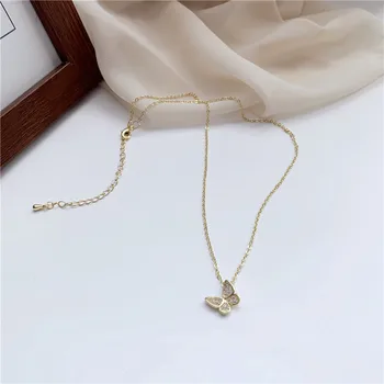 

Women Necklace Butterfly Charms Necklaces Rhinestone Chain Ladies Pendant Girls Jewelry Gold Color Trendy Party Metal Halskette