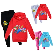 Модные детские свитшоты для мальчиков и девочек с принтом «Супер Марио», комплект из толстовки и штанов, детские толстовки с капюшоном с принтом