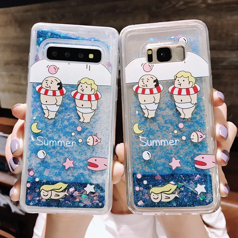 Прозрачная задняя крышка с динамической жидкостью для Samsung Galaxy Note 8 9 10 Pro M20 M30