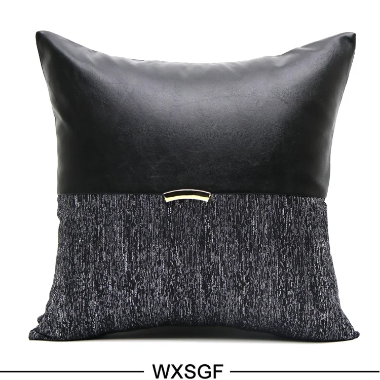 Waliicorners Immitation leather patchwork pillowcase waist pillow cover Luxury black siliver cushion cover 8 20191201_135214_051