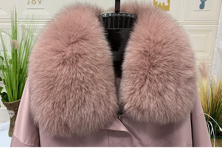 Discount 2019 new Parka Winter Real Fur Coat Jacket Women Natural Fox Fur Collar Detachable Rex Rabbit Liner Loose Outerwear 1