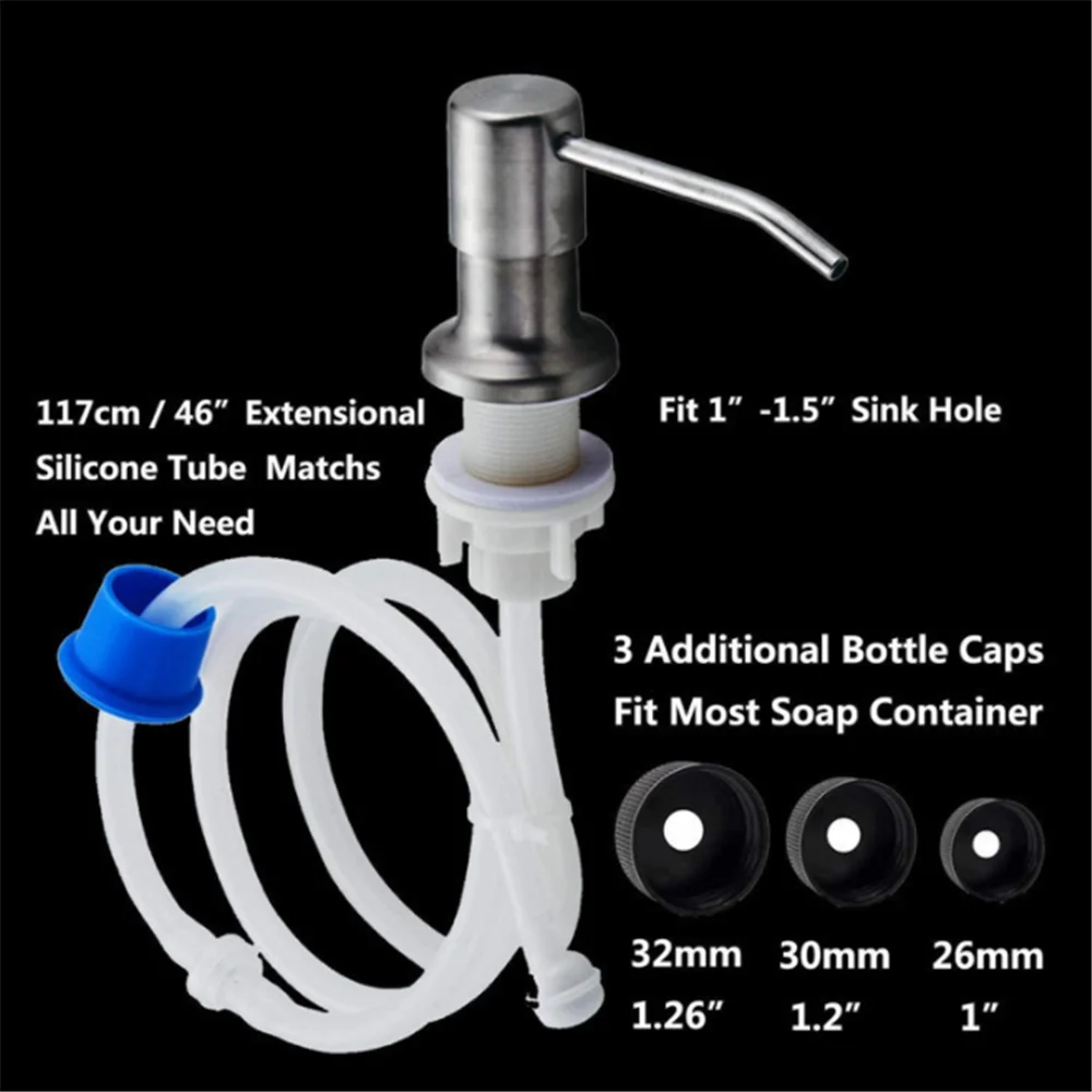 Pump Stainless Steel Kitchen Sink Soap Dispenser Detergent Liquid Soap Dispenser Bathroom Press Head with 1 meter Tube