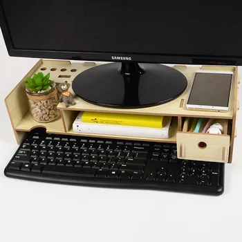 

Wooden Monitor Stand Riser Computer Desk Organizer with Keyboard Mouse Storage Slots for Office Supplies School Computer Heighte