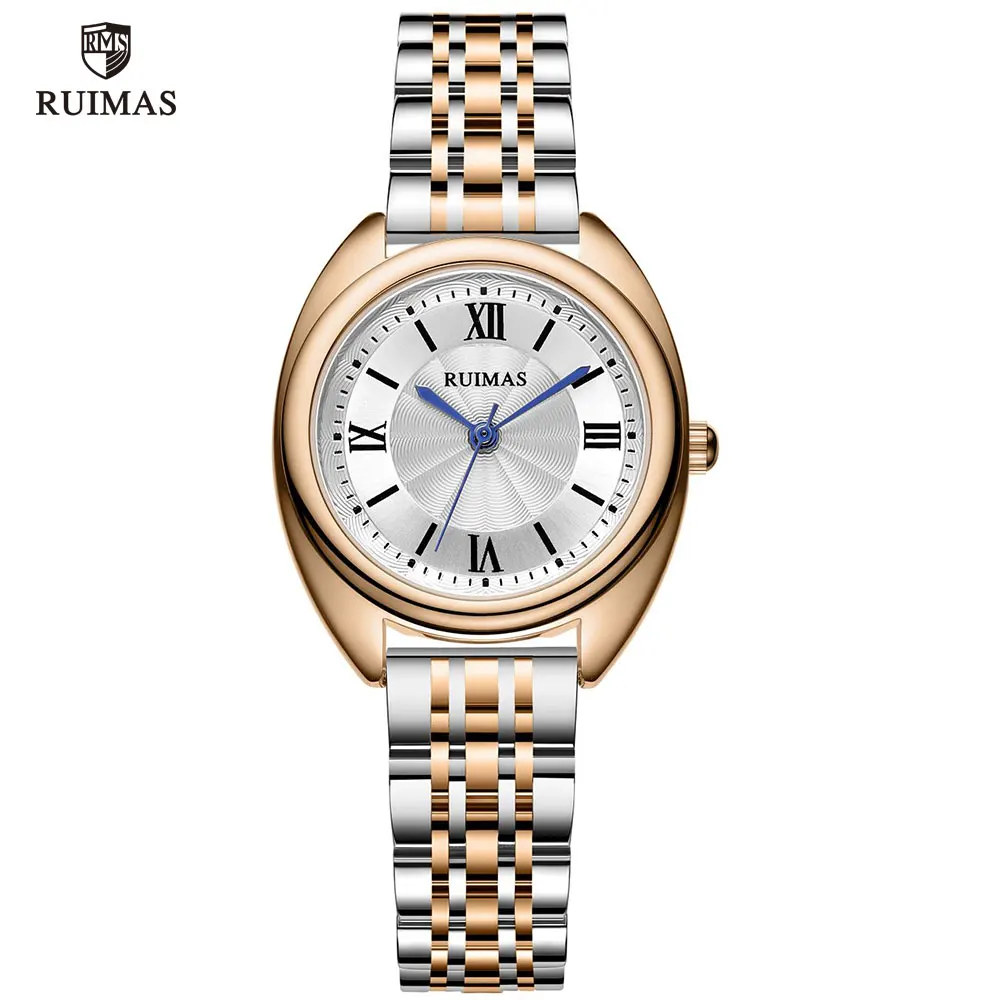 RUIMAS Women's Quartz Watches Luxury Business Wristwatch Stainless Steel Waterproof Dress Watch Lady Relogio Feminino Clock 593 - Цвет: RS593L-Rose gold