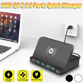 

Wireless Quick Charge 6 Ports Fast Charger USB PD Power Adapter Mobile Phone Room Office Desktop Wireless Quick Charger 20W