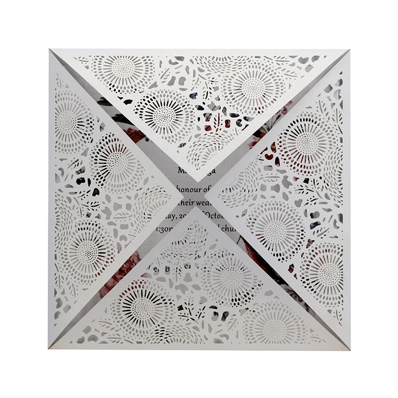  50pcs Square Laser Cut Wedding Invitation Cards Elegant Flora Business Birthday Greeting Cards Pers - 4000502925731