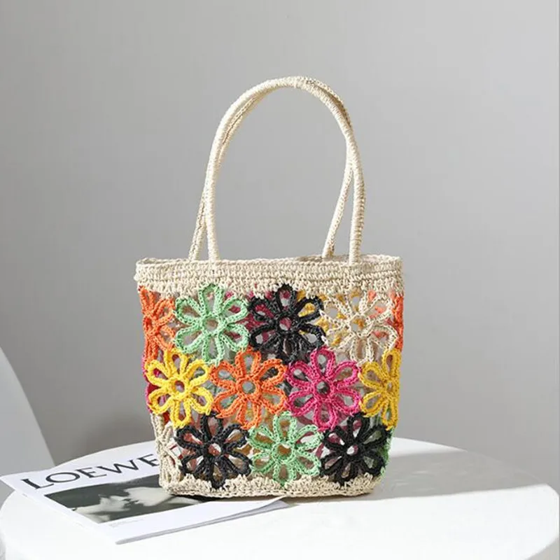 

2021 новая соломенная сумка с цветочным узором Плетеная соломенная сумка сумки для плеча женские портативный бутсы для пляжного отдыха ротанга сумка