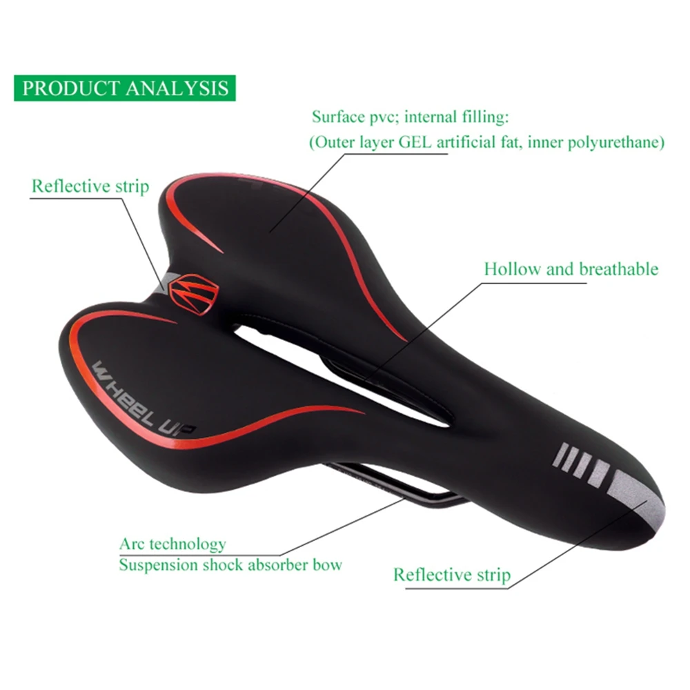 WHEEL UP Breathable Soft Bike Bicycle Saddle PVC Leather Comfortable Road Mountain Bike Seat Thick Pad Hollow Cycling Saddle