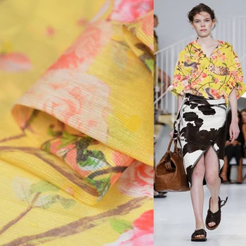 

Silk linen blended fabric flower and animal design print 19momme thick,SLN104