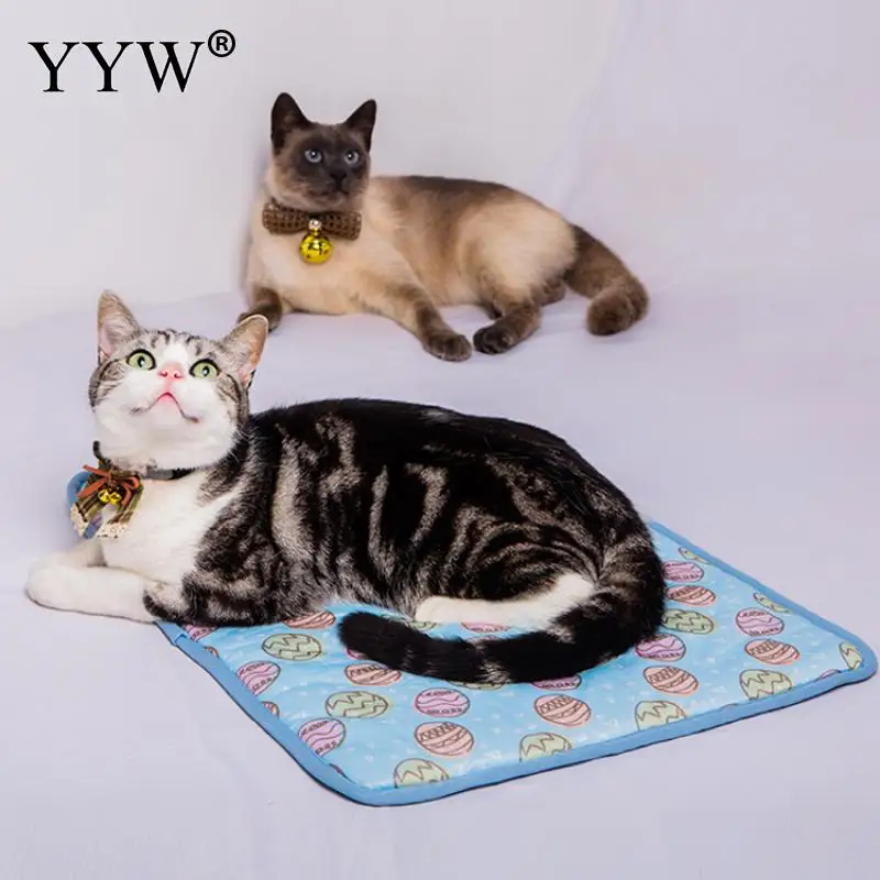 blue ПЭТ охлаждающая Подушка с рисунком собачки и котика охлаждающий коврик для домашних животных льда матрас для пеленания охлаждающий для домашних животных подстилка-кровать Лежанка для котиков Лето Keep Cool ПЭТ гелевый охлаждающий коврик для собак - Цвет: blue