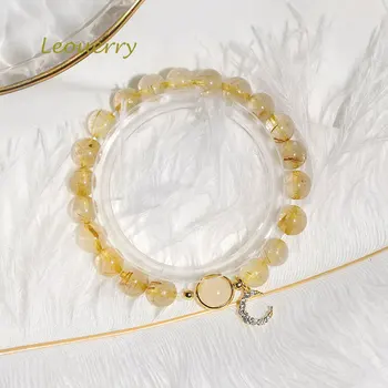 

Leouerry Natural Blonde Crystal Beaded Bracelet 925 Sterling Silver Simple Elegant Elastic Bracelets for Women Fine Jewelry
