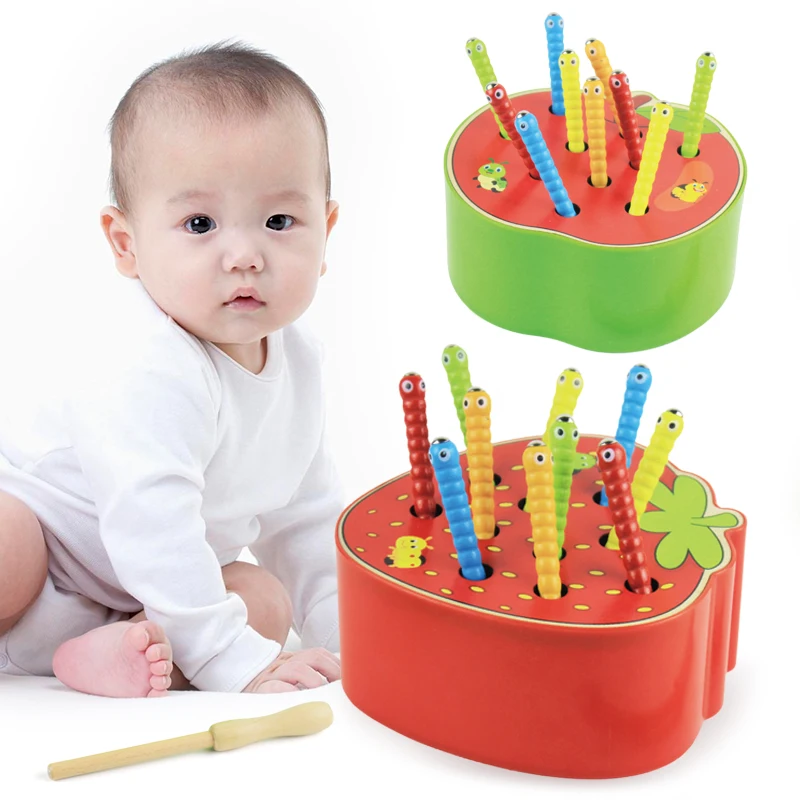 

3D Puzzle Baby Wooden Toys Early Childhood Educational Toys Catch Worm Game Color Cognitive Strawberry Grasping Ability funny