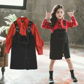 

Kids Clothes Girls Fashion Spring 2020 Children Long Sleeve Shirts and Jeans Strap Skirts Teenage Princess Girls Outfits 3-13Y