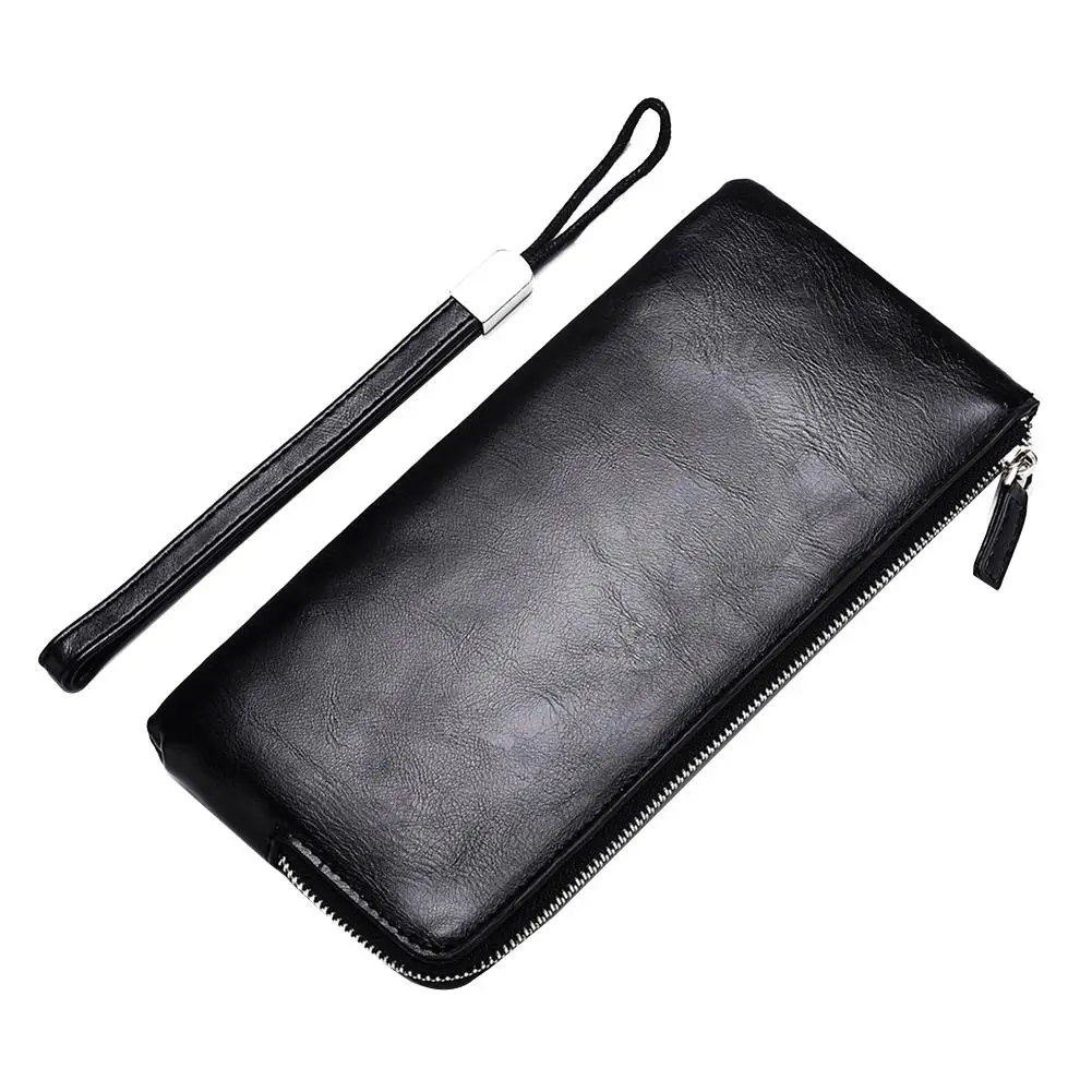 

Men Solid Color Faux Leather Long Wallet Card Phone Holder Clutches Purse