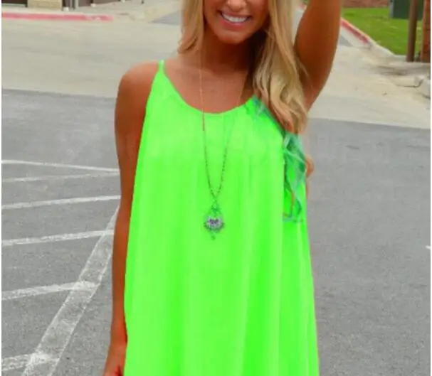 Candy color Women Beach dress Fluorescence 2022 summer Mini dress Sleeveless Hollow out Sexy Casual Female clothing