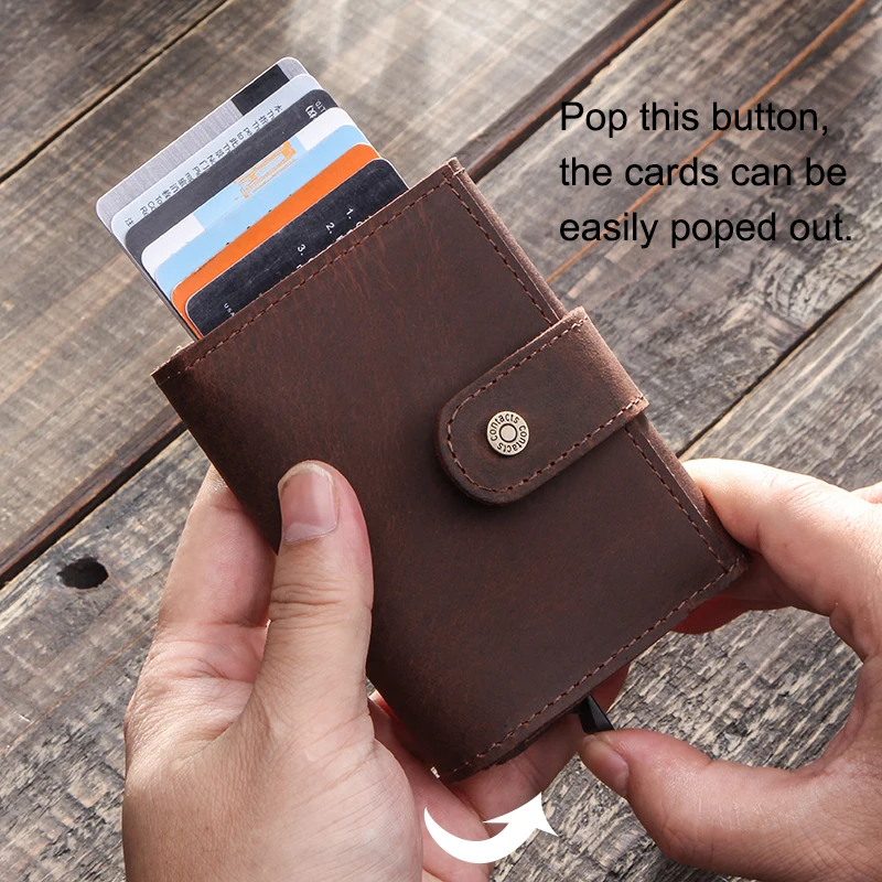 CONTACT'S Crazy Horse Leather Card Holder Wallet Men Automatic Pop Up ID Card Case Male Coin Purse Aluminium Box RFID Blocking leather wallet wallet card holder card holder coin purse credit card holder card wallet coin purse wallet id card case