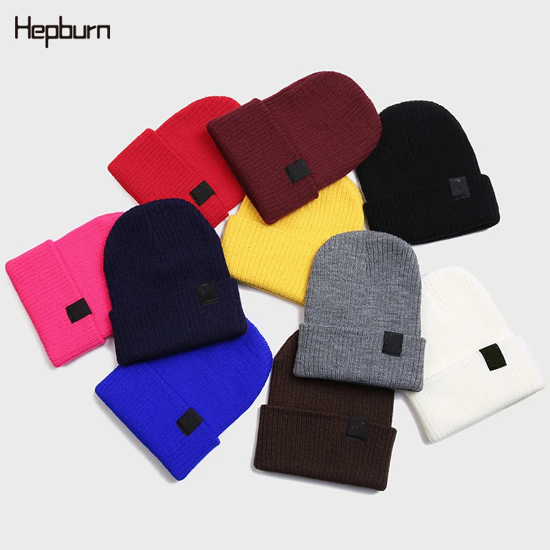 

Hepburn Brand Solid Men Women Skull Cap Unisex Beanie Autumn Winter Wool Blends Soft Warm Knitted Cap Beanies Hat 2019