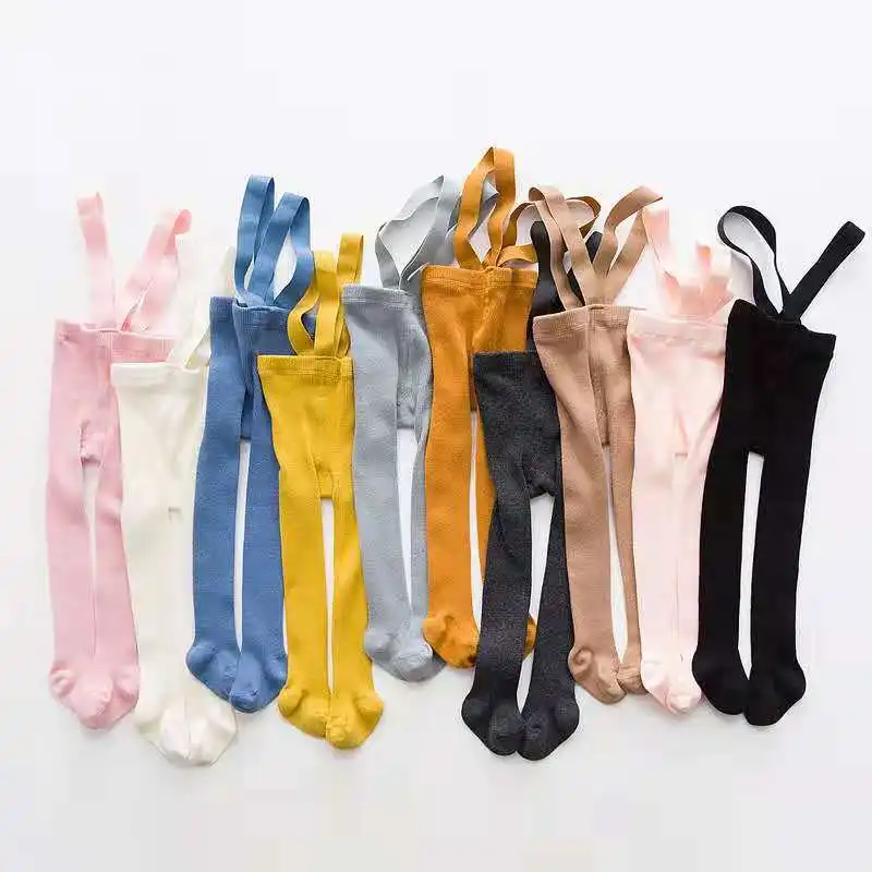 Infant Girls Suspender Tights Spring Autumn Baby Girls Boys Cute Solid Color High Waist Navel Protection Leggings Stockings