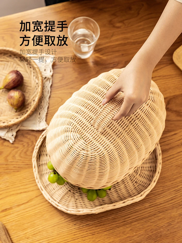 Cake Cover Dessert Rattan Basket Fruit Storage with Lid Bread Steamed | Дом и сад