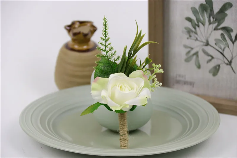 O Boutonniere YO CHO Свадебный планировщик розы Искусственный шелк цветок на запястье корсаж браслет жених бутоньерка белый свадебный для мужчин свадебные цветы - Цвет: O Boutonniere