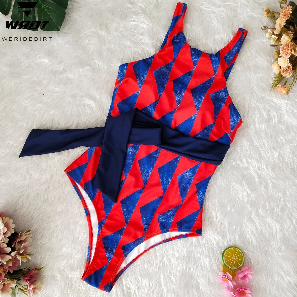WERIDEDIRT 2020 Red Triangle Print Women's One-Pieces Swimsuit Push up Sexy Strap Backless Women's Bikini Girls Beach Swimsuit