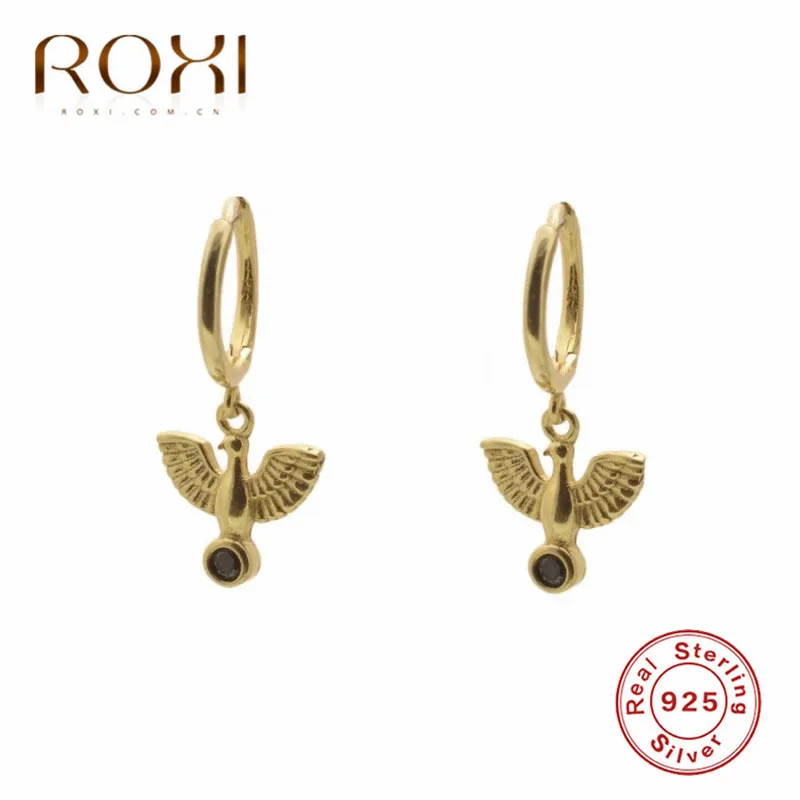 Золотой цвет ROXI модные корейские женские серьги, 925 пробы, серебряная подвеска в виде голубя, серьги-гвоздики для женщин, подарок Brincos, маленькие серьги в виде животных - Окраска металла: Золотой цвет