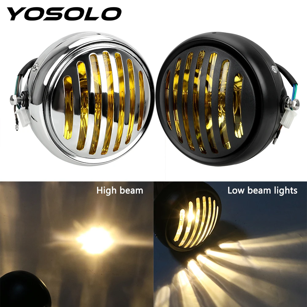 

YOSOLO Universal Front Light Motorbike Retro Headlights Round Lamp DC 12V Car Styling Motorcycle Grill Headlight