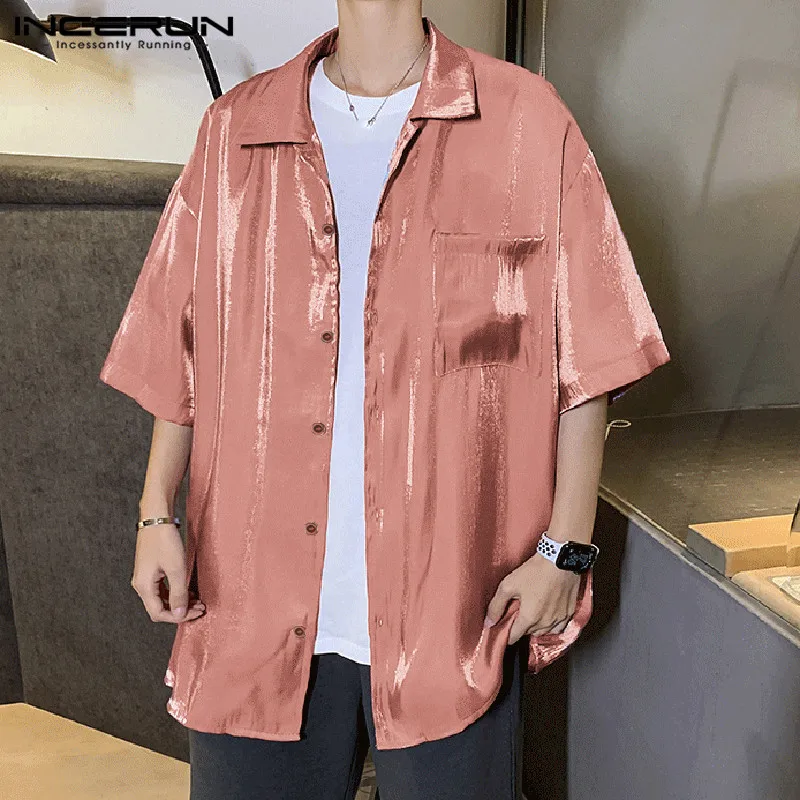 INCERUN Men Solid Color Fashion Shirts Casual Half Sleeve Lapel Shirt Summer Pockets Blusas Loose Chic Korean Clothes Hombre 5XL photo