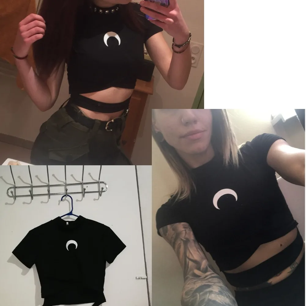 Женская футболка в стиле панк Goth Girl с принтом ведьмы и Луны тонкая летняя