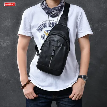 

Men's Chest Bag New Male Multi-layer Crossbody Bag Slung Small Back Pack Leather Chest Bags Black First Layer Soft Cowhide Retro