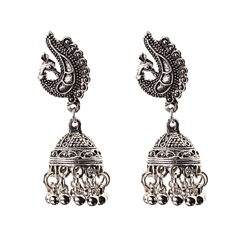 OIQUEI, антикварные, Jhumkas, бохо, этнические, золотые, животные, резные, большой колокольчик, длинные, с кисточками, висячие серьги для женщин, женские индийские цыганские украшения - Окраска металла: HXE060-6