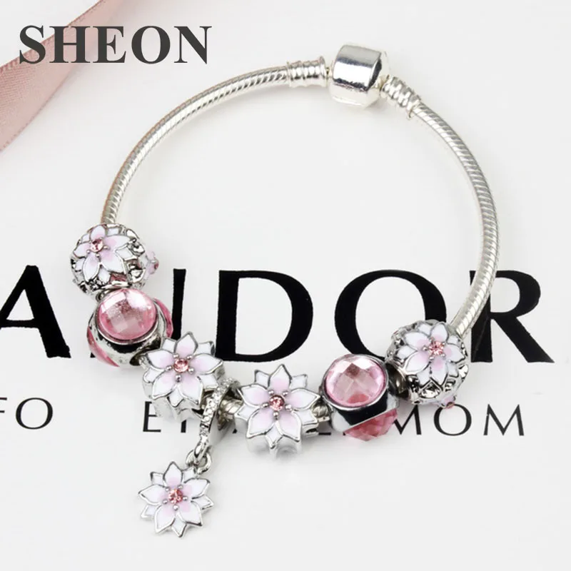 

SHEON Hot 18-20CM Magnolia Bracelet Europe and America Personality Creative DIY Jewelry Alloy Bracelet Accessories Free Shipping