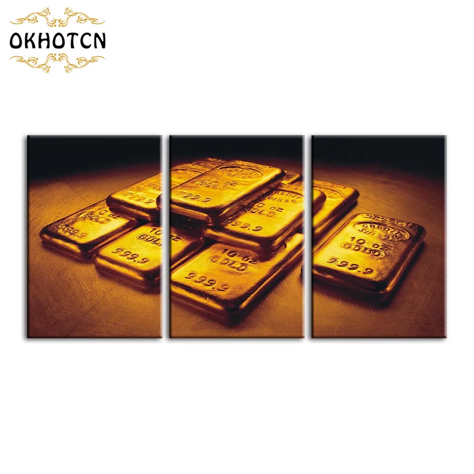 Modular Gold Bar Canvas Painting Modern Home Decoration Wall Art