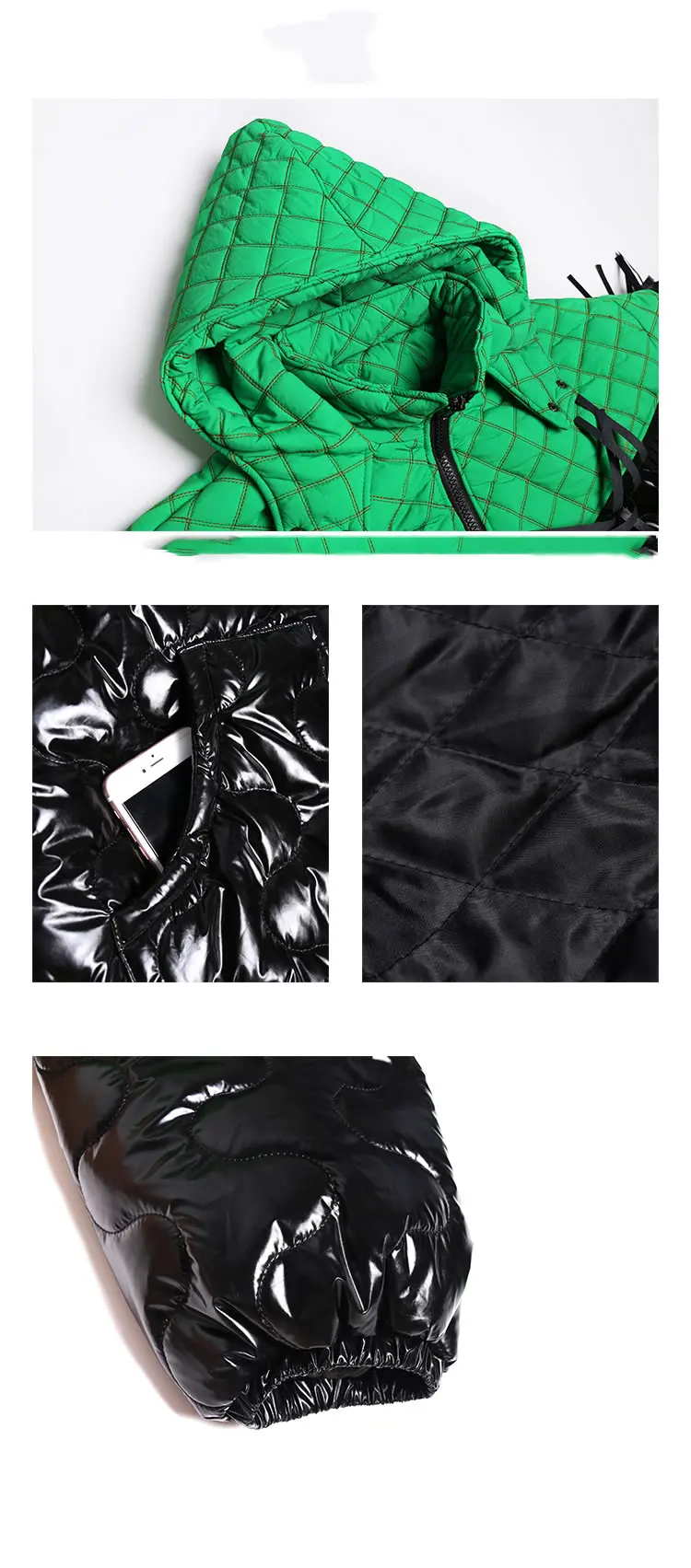 XITAO уличная одежда, клетчатое стеганое зимнее пальто для женщин, контрастный цвет, длинная парка с кисточками, трендовая Женская одежда с капюшоном DMY1721