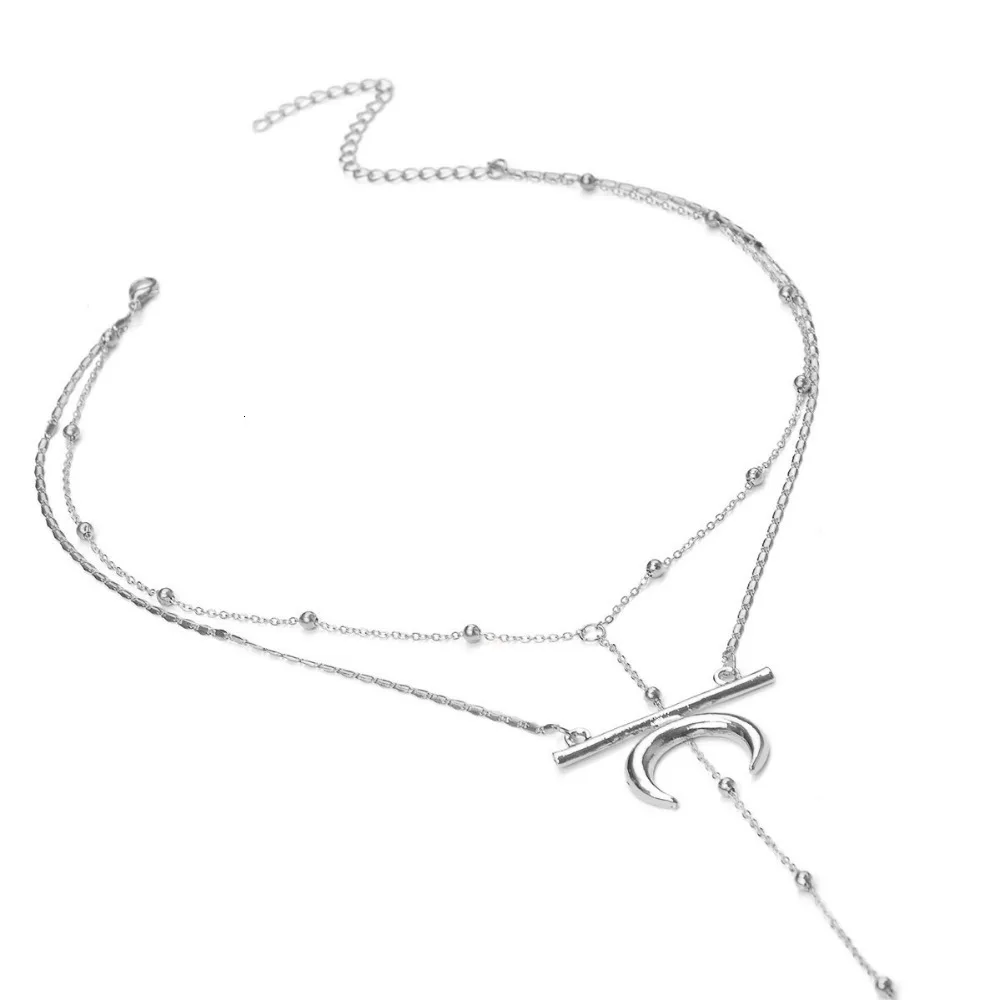 Винтажная Мода металлический полумесяц колье-чокер с Луной богемные бусы кисточкой кулон ожерелье Шарм Свадебные ювелирные изделия для женщин