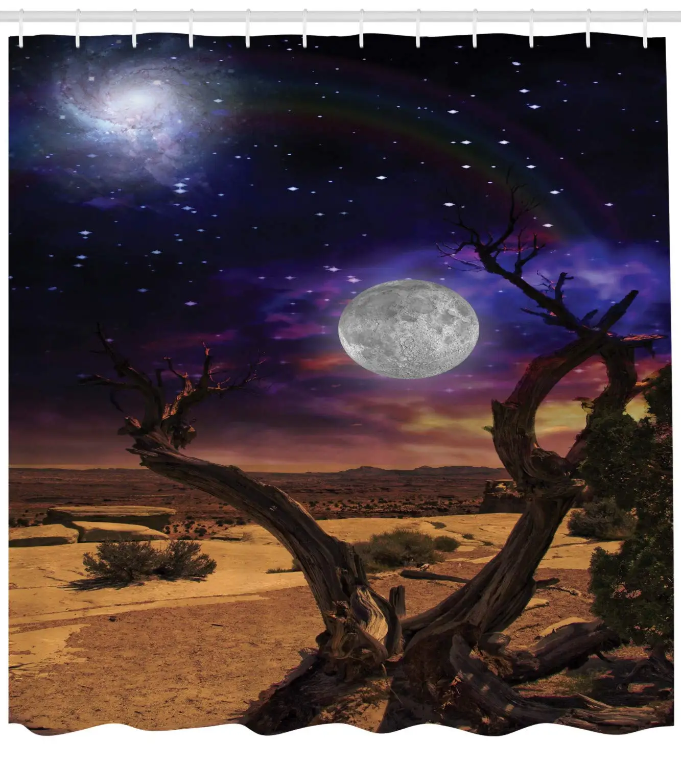 Galaxy Shower Curtain Set Fantasy Theme Stars Moon And Stardust Galaxy Shower Curtain Set Fantasy Theme