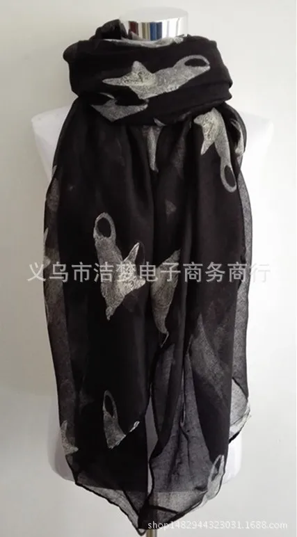 New Style Europe And America Kitty Couture Printed Animal Pattern Persian Cat Bali Yarn Scarf Sun-resistant Silk Scarves Shawl