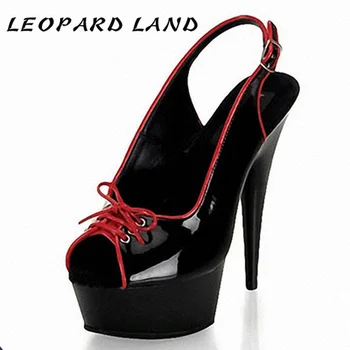 

LEOPARD LAND 15cm Heels New Pure Color Buckle Sexy Stiletto Sandals Patent Leather Lace Up Fish Mouth Women's Shoes LYP